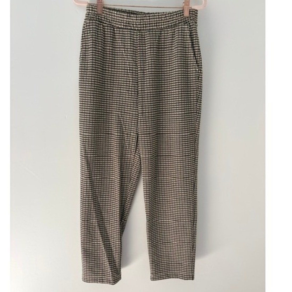 A New Day Womens Small Brown Black Houndstooth Elastic Waist Ankle Pants Tapered